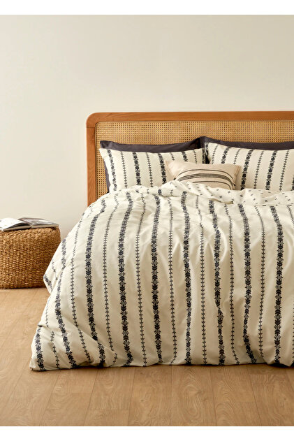 Olwen Cotton Single Duvet Cover White-Black (160X220 cm)