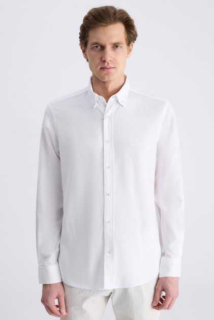 Ds Damat Comfort White Dobby 100% Cotton Shirt