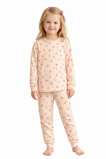 Girl's Mini Cherry Patterned Cotton Pajama Set