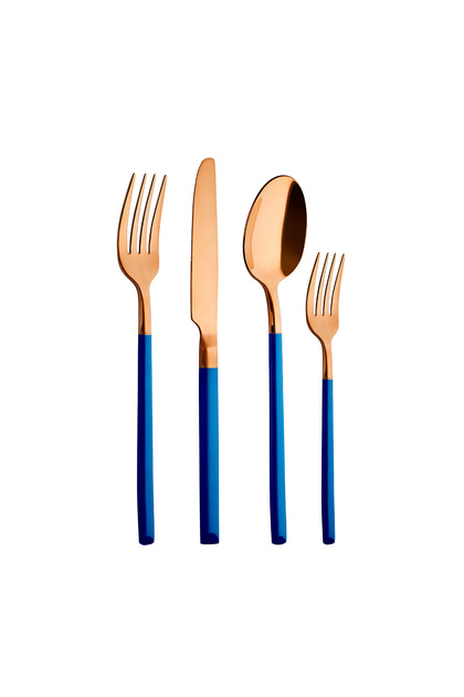 Soho Prestige Bronze 24 Pieces Navy Blue Fork Spoon Knife Set for 6 People