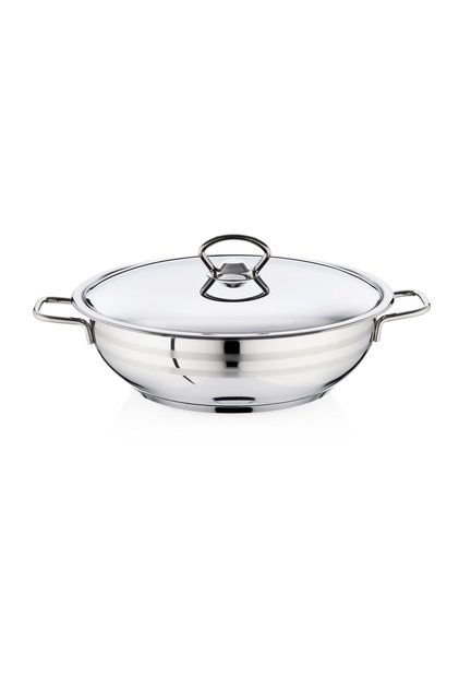 Bestinox 30X9 cm Steel Short Pot with Wire Handles and Steel Lid - 6.35 Liters