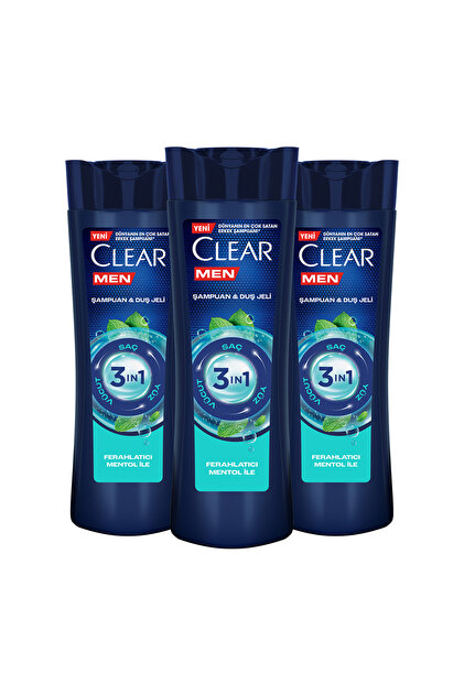 CELBIC Clear up gel & Washing foam セット Clear Men 3 in 1 Şampuan & Duş Jeli Ferahlatıcı Mentol Saç Yüz