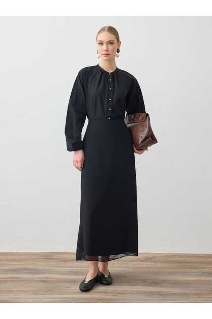 Lined Chiffon Skirt - Black -