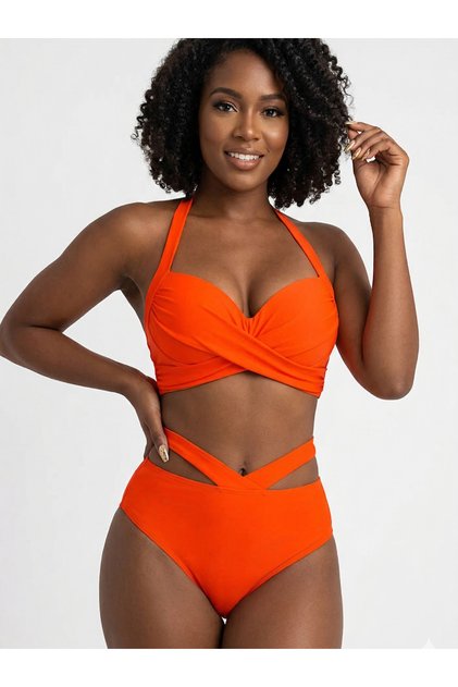 Bikini Set Special Design Covered Wire Underwire Supported High Waist Cross Bikini Set