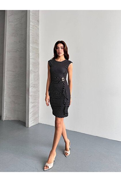 Distimi Polka Dot Mini Dress with Accessories- Trendyol