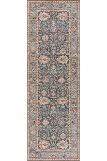 Atelier 505 Dusty Blue Eskitme Vintage Halı Etnik Hol Antre Halısı Otantik Yıkanabilir Yolluk