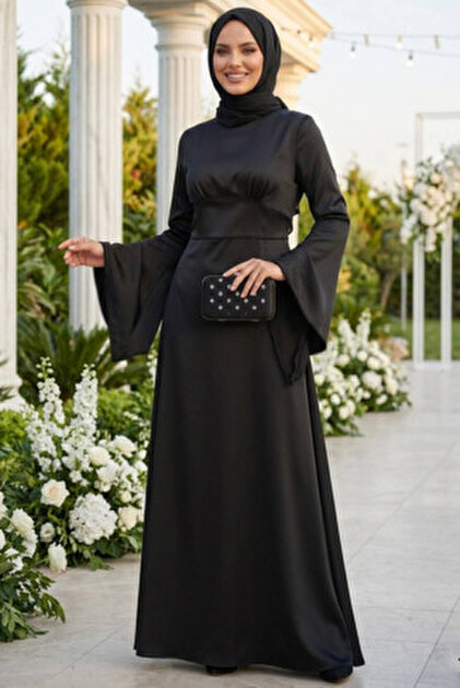 N.S NEVA STYLE Spanish Sleeve Gray Hijab Satin Evening Dress 6258Gr- Trendyol N.S NEVA STYLE Spanish Sleeve Gray Hijab Satin Evening Dress 6258Gr- Trendyol