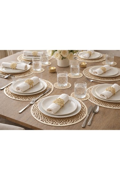 Supla Set, American Serving Set - 18 Piece Tableware Presentation, (6-Piece Spoon, 6-Piece Cup Holder, 6-Piece Napkin Holder)