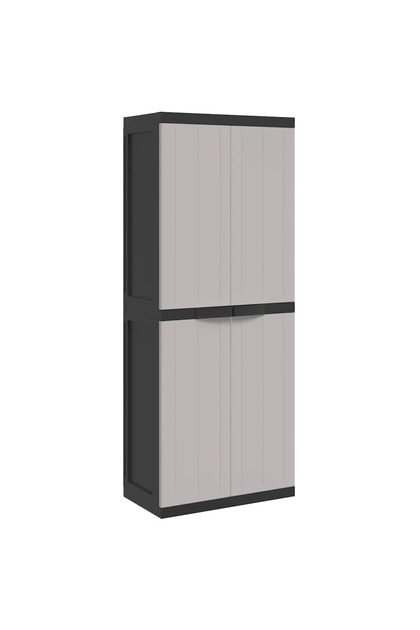 Dulap depozitare de exterior, gri și negru, 65x37x165 cm, PP