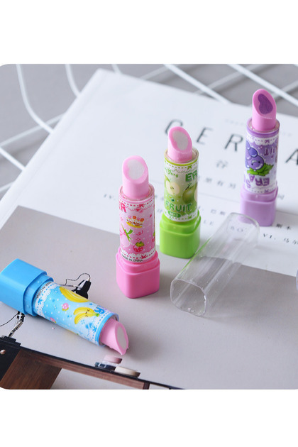 Ruj Şeklinde Silgi Meyve Desenli Kawaii Sevimli Silgi Tekli Okul Kırtasiye Çocuk Hediye Silgi