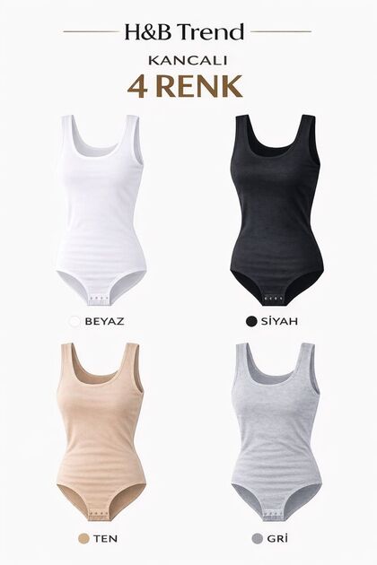 Hb Trend Women's 4-Pack Thick Strap Lycra Hooked Bodysuit (Black White Skin Gray)