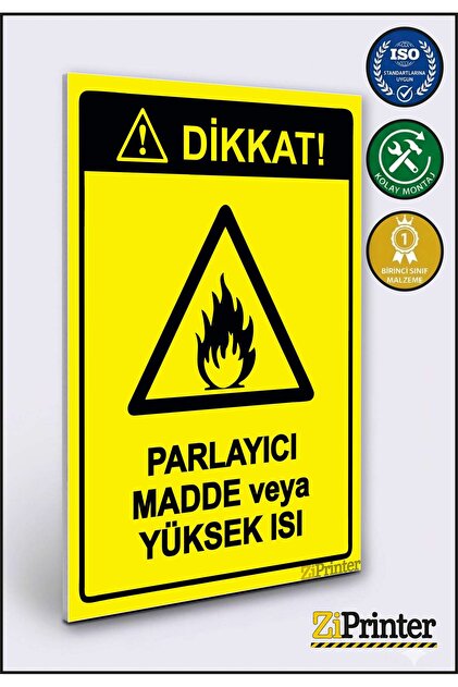 Attention! Fluorescent Material or High Heat Warning Sign Dekota 15X20 cm