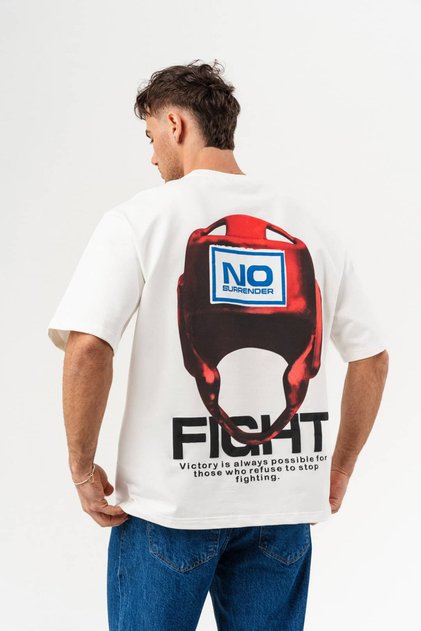 No Surrender Back Design Detailed Crew Neck Oversize T-Shirt