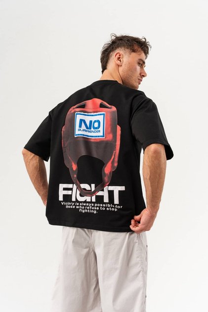 No Surrender Back Design Detailed Crew Neck Oversize T-Shirt