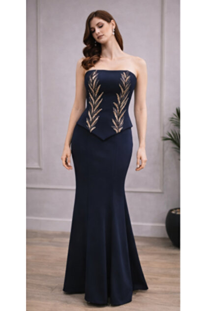 vela Royal Blue Embroidery Gold Thread Luxury Mermaid Evening Dress- Trendyol vela Royal Blue Embroidery Gold Thread Luxury Mermaid Evening Dress- Trendyol