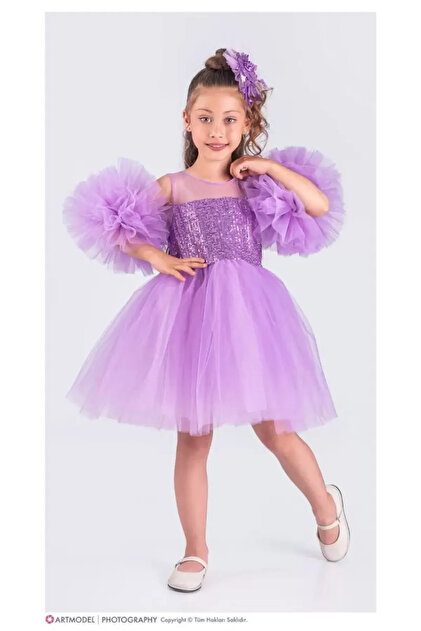 open lace back dress Cute Pink Kids Party Dresses for Birthday Long Sleeves main image 1