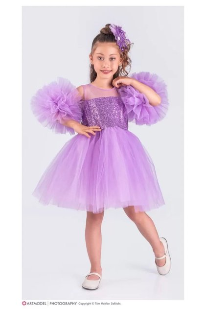 Girls' Pompom Party Outfit Birthday and Performance Costume Dress