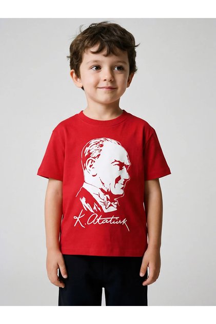 Lcw Kids Red Crew Neck Ataturk Printed Boys' T-Shirt