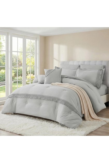 Milk-Soft Comforter Bedding Set, Ultra Soft All-Season Quilt with Tassel Trim, 8PCS Bed Set, 240*260cm
