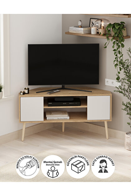 TV Sehpası 2 Kapaklı Tv Sehpası TV Ünitesi Televizyon Sehpası Tv Sehpası Kıbrıs Safir Meşe Beyaz