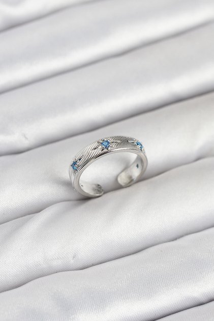 Stylish Brass Silver Color Blue Zircon Stone Pole Star Model Women's Ring Teachers Mothers Lovers