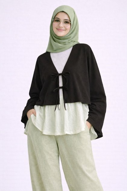Modern Hijab Kimono Shirt with Front Tie and 2 Ties
