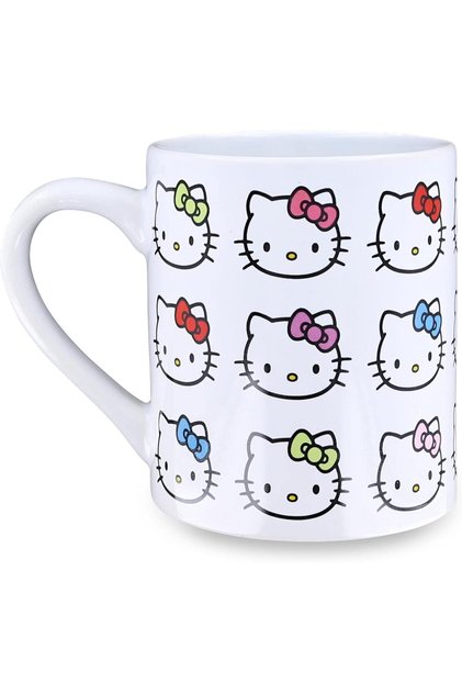 Silver Buffalo Sanrio Hello Kitty Faces and Bows Pattern Ceramic Coffee Mug, 14 Ounces