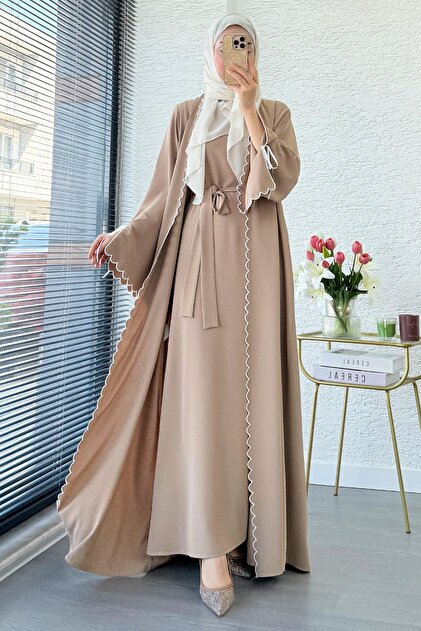 MELEK ARAZ Premium Lazer Kesim Detaylı Aura İkili Abaya Takım