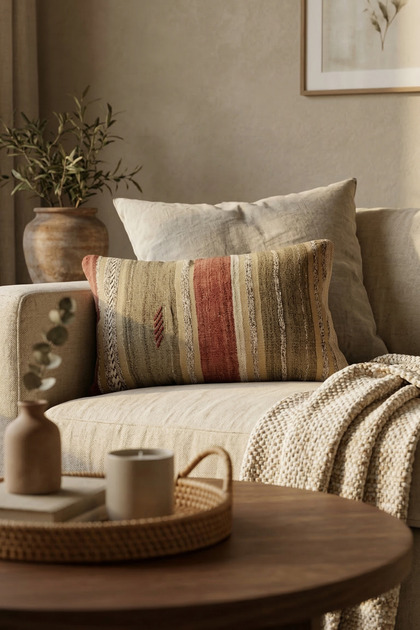 El Dokuması Otantik Kilim Kırlent Kılıfı – 40x60 cm - Anadolu Türk Kilimi Bohem Yastık Kılıfı