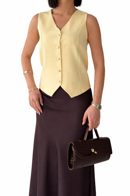 Atlas Fabric Yellow Silver Buttoned Women's Vest