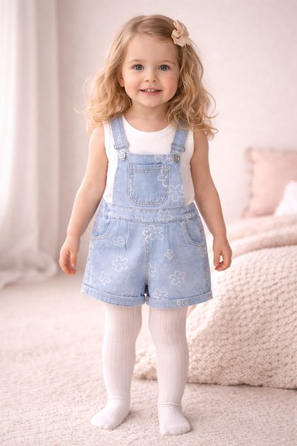Eid Floral Patterned Girls' Salopet Set for Summer