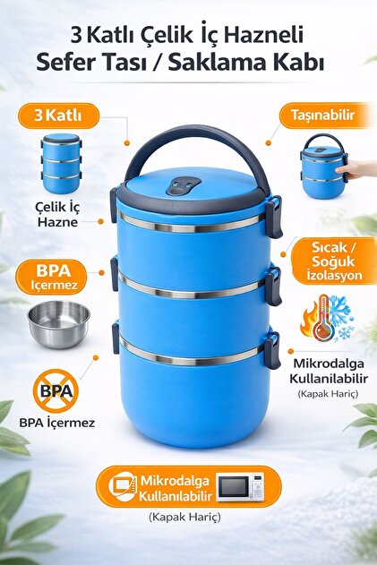 Zeria Home FreshBox 3 Katlı Sızdırmaz Yemek Termosu- Microdalga