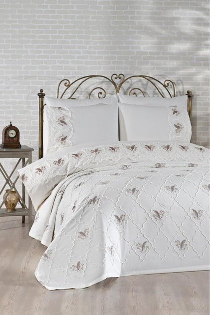 Artemis Embroidered Chenille 7 Piece Bridal Set Beige