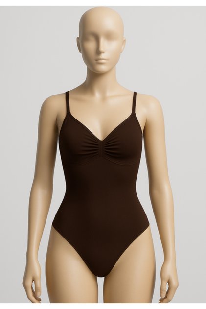 Body modelator tanga cu bretele subțiri reglabile- Maro