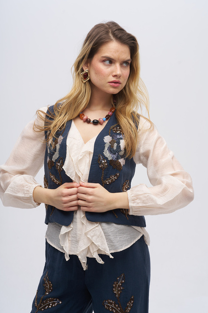 Women's Rose Beaded and Sequin Embroidered Vest