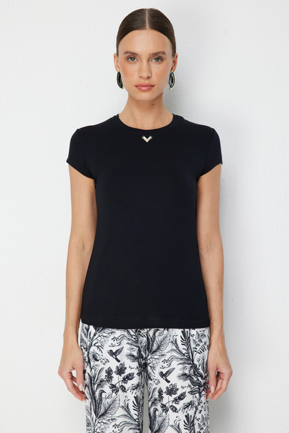 Accessory Detailed Short Sleeve Basic Blouse