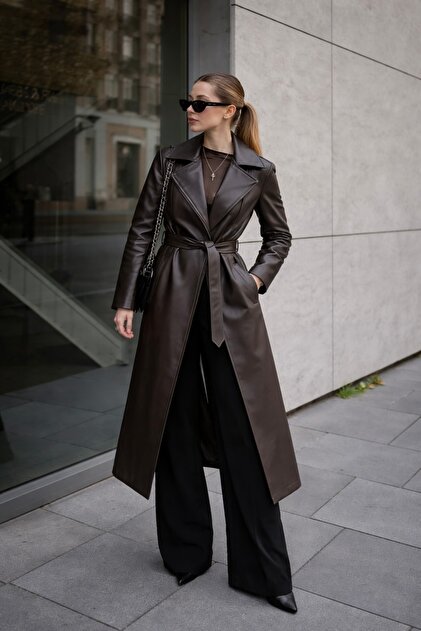New Season Women's Oversized Leather Trench Coat