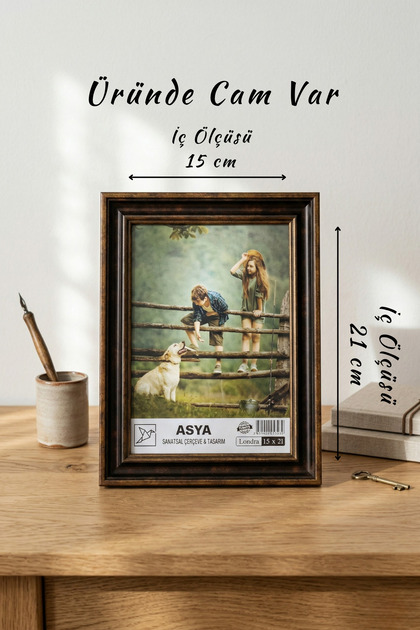 Dekoratif Antik Desenli Barok Bakır 15x21 (A5) Ayaklı Camlı Plastik Fotoğraf Çerçevesi