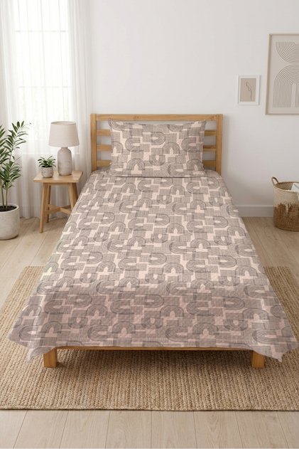 Geometric Rainbow Patterned Children's Pique Set-Minimal Youth Room Nordic Mink Beige Bedspread