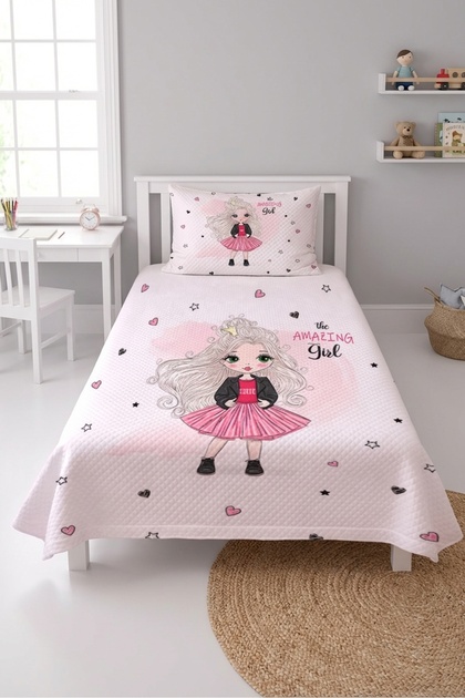 Princess Heart and Star Baby Pique Set - Fantastic Fairytale Modern Powder Black Quilted Bedspread