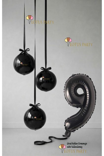 Black Set - Black Globe Balloon - Black Number Balloon - Globe Foil Balloon Black Set 1 Year Old