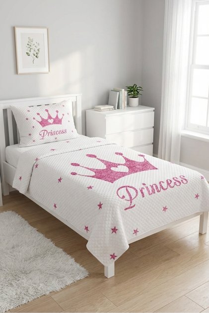 Starry Princess Themed Teen Pique Set - Fairytale Girl's Nordic Pink Quilted Bedspread