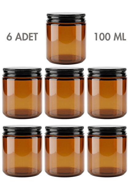 6 Pieces of Metal Black Lids Amber Glass Candle Holder Cream Cosmetic Room Fragrance Decorative Jar 100 ml