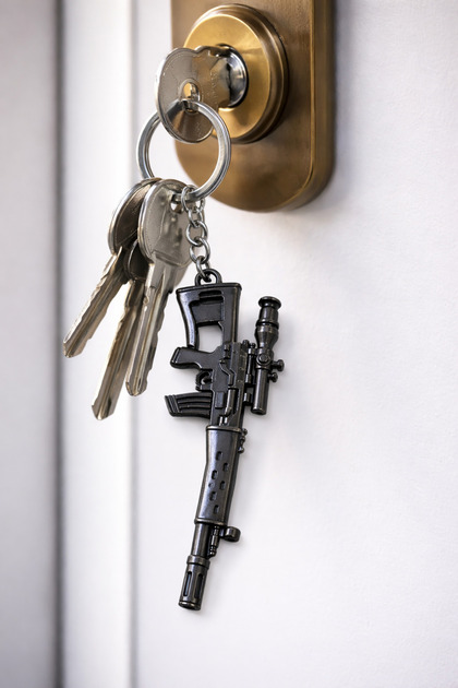 Unisex Metal Rifle Design Keychain Gray Color Durable Accessory
