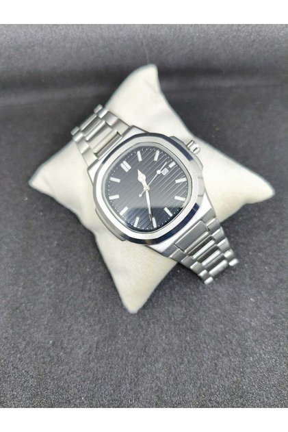 Gümüş Kasa Gizli Klips Natilius Patek Model Çelik Eşref Tek Erkek Saat