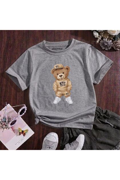Nycc Bear Printed 100% Cotton Crew Neck Kids Unisex T-Shirt 5 6 -7 8-9 10 -11 12 Years Old