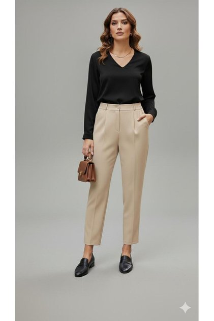 Beige High Waist Ultra Stretchy Lycra Carrot Pants