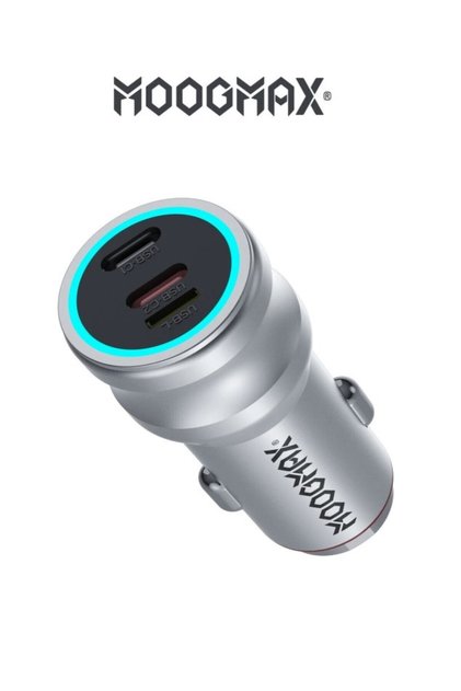 شاحن سيارة بقوة 65W, بمنفذين (Type-C) PD تدعم الشحن السريع و منفذ(lightning) ايفون لشحن هاتف سامسونج