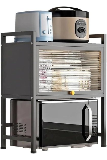 Microwave Stand with Enclosed Cabinet Doors