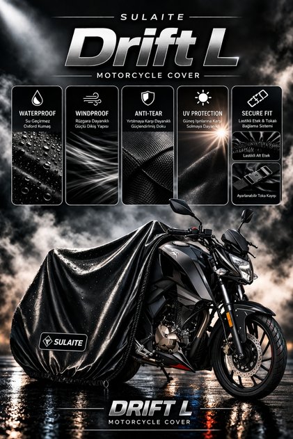 Motorcycle Cover Mondi̇al Dri̇ft-L Waterproof Uv Protection Thick Fabric Motor Cover Black